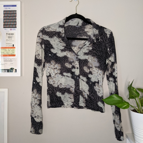 MEXX Floral Print Grey and White Blouse - Picture 1 of 3